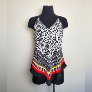 Vintage Y2K Bandana Top Handkerchief Hemline Animal Mix Print Sexy Satin Medium